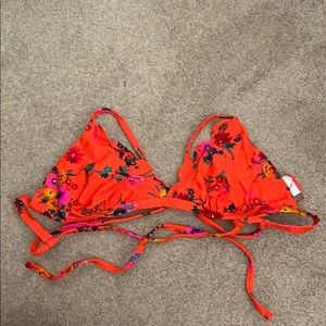 Floral orange triangle bikini top
